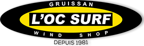 logo locsurf gruissan specialiste specialist windsurf windfoil wingfoil kitesurf wing foil leucate narbonne toulon shop surf ride planche paddle